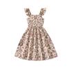 Modna Sukienka dla Dziewczynki Letnia Dziecięca Elegancka Kwiatowa Falbankowa Na Cienkich Ramiączkach z Kokardą