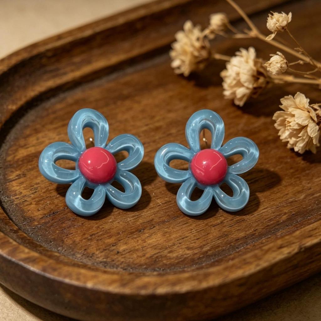 Orecchini a Fiocco in Vetro Blu Vintage - Ornamento dal Design Retrò