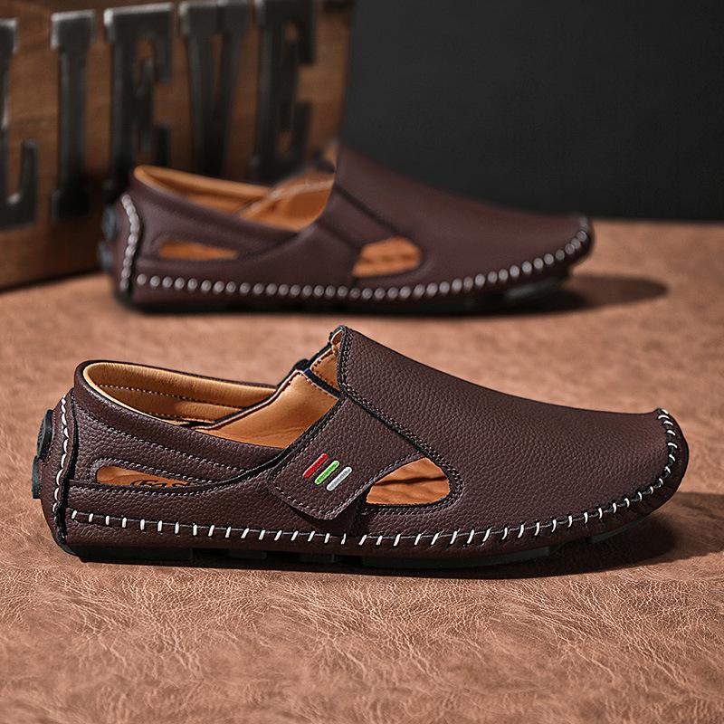 

Зовнішня торгівля повсякденне чоловіче взуття модне взуття шкіряне взуття зручне взуття-сліпони для водіння з пряжкою ручної роботи взуття Doudou чоловіче 44 коричневий