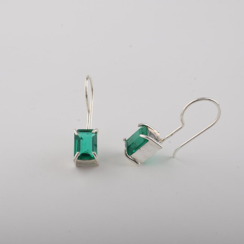 Stříbrná Boho Náušnice s Chromovým Diopsidem 1" Ryzí Stříbro 925 Pěkný Šperk, Dárek k Narození v Květnovém Měsíci, Stříbrná Visací Náušnice EE-180-3