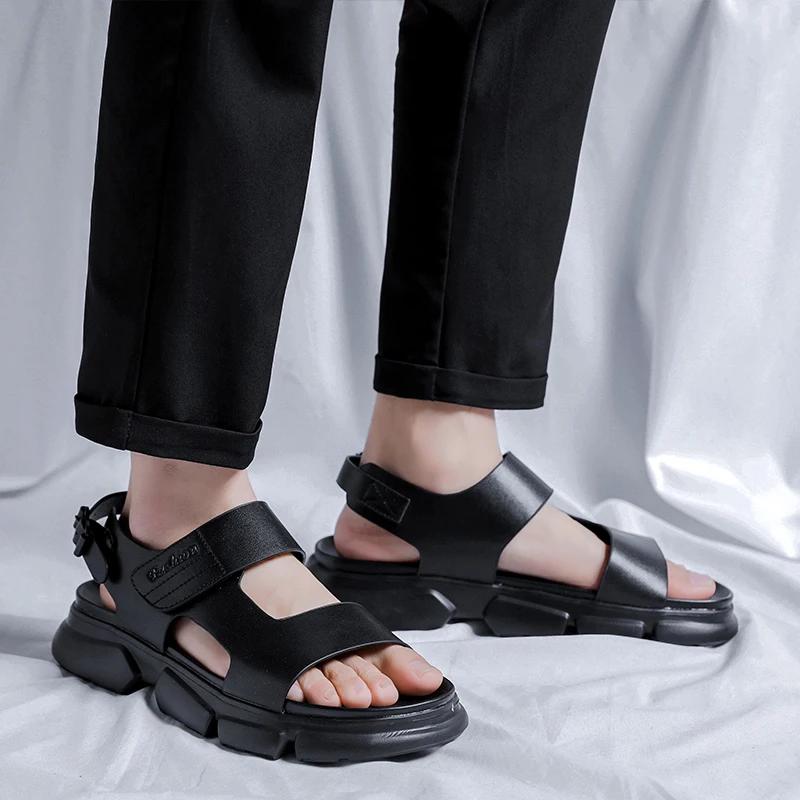 Fashion Summer Comfort Beach Vacation Waterproof Genuine Leather Sandals Men Leather Classic Outdoor Men Sandals Dual-use Home Slippers