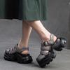 Johnature Round Toe Woven Breathable Hollow-out Thick Soled Sandals Casual Versatile Women's Platform Shoes