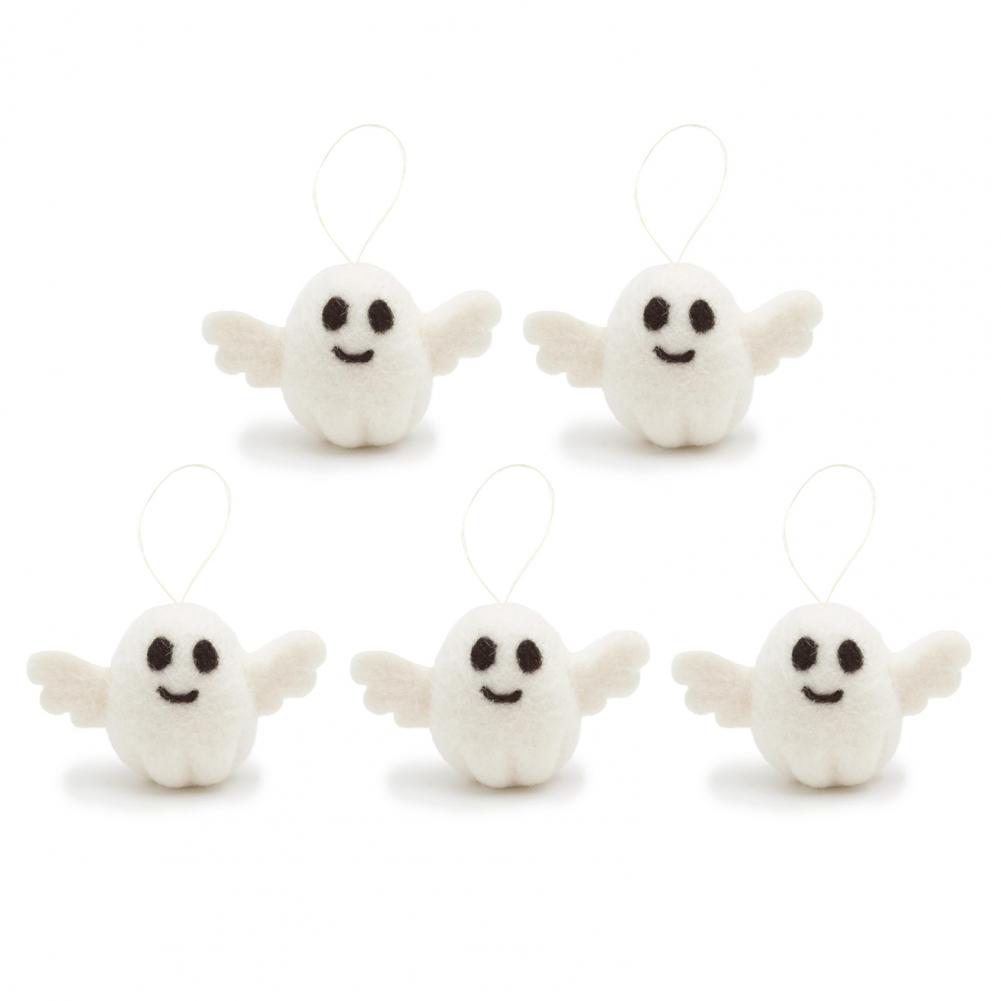 Halloween Home Decor 5 Pack Wool Felt Ghost Ornaments for Halloween Party Decorations Handmade Cute Funny for Halloween