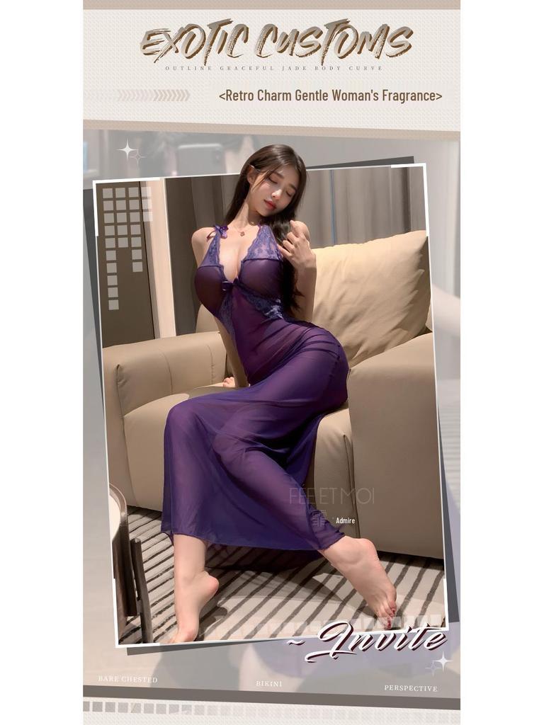 Plus Size 1275 Seductive Lace Mesh Cleavage-Revealing Nightgown