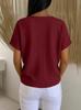 Plus Size Women's Solid Round Neck Short Sleeve Casual Top with Button Detail