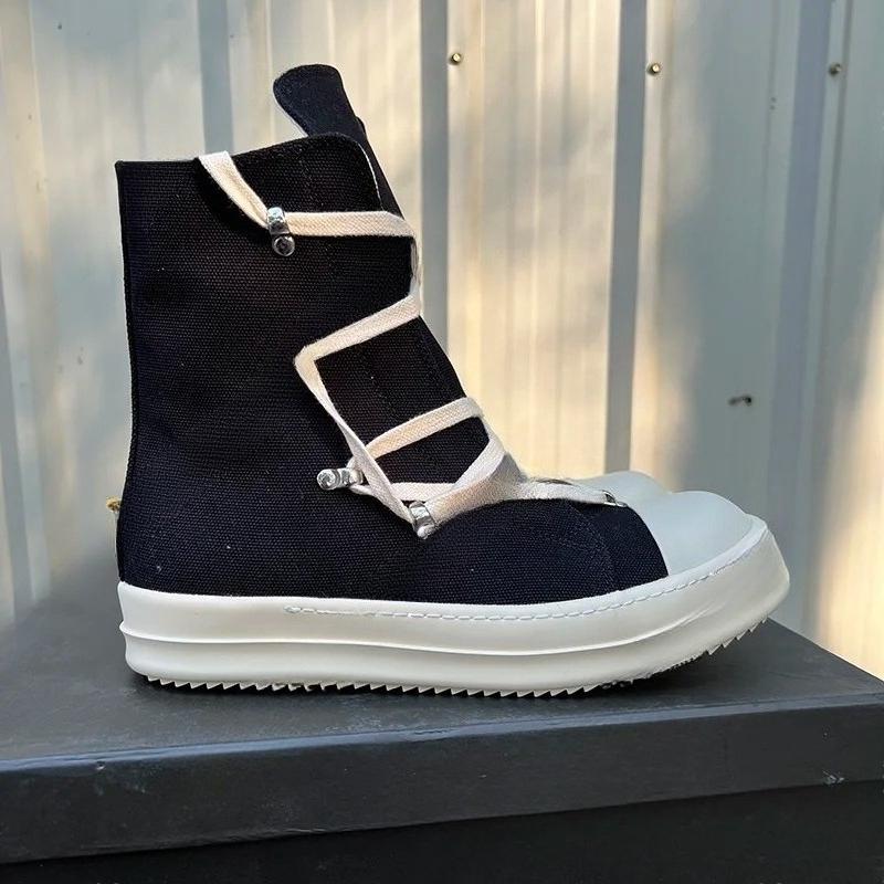 Codzienny Wysoka Jakość Czarny Projektant Męskie Skórzane Buty Ro Pentagram Gruba Podeszwa Zamek Płaskie Płócienne Luksusowe Damskie Botki Trampki