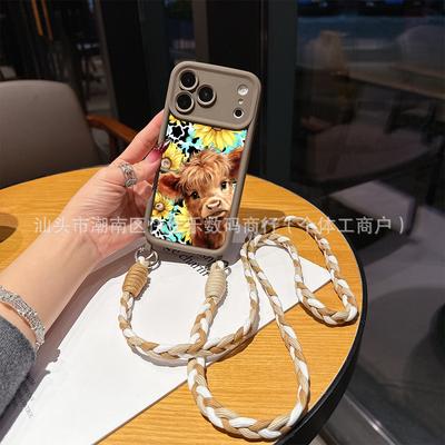 Daisy Flower Cow for iPhone17/16/15/14/13/12/11 Long Lanyard Messenger Phone Case