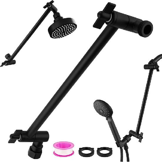 Rain Shower Head Extension 12 Inch Adjustable Rain Shower Head Extension Arm Stainless Steel Shower Head Holder G1/2 Universal Connector Compatible матовый черный
