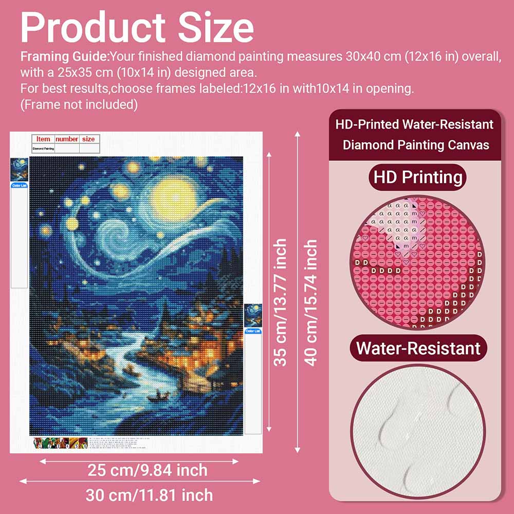 Starry Night Landscape Diamond Painting Kit. DIY Diamond Art. Handmade Gift for Friends and Family. Home Decor Artwork (Full Round Drills)