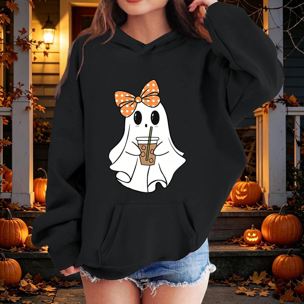 Kids Halloween Printed Hoodie, Loose Fit Casual Pullover for Boys Girls