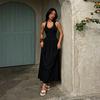 Summer new European and American women's clothing temperament solid color U-neck waist thin pendulum suspender dress women