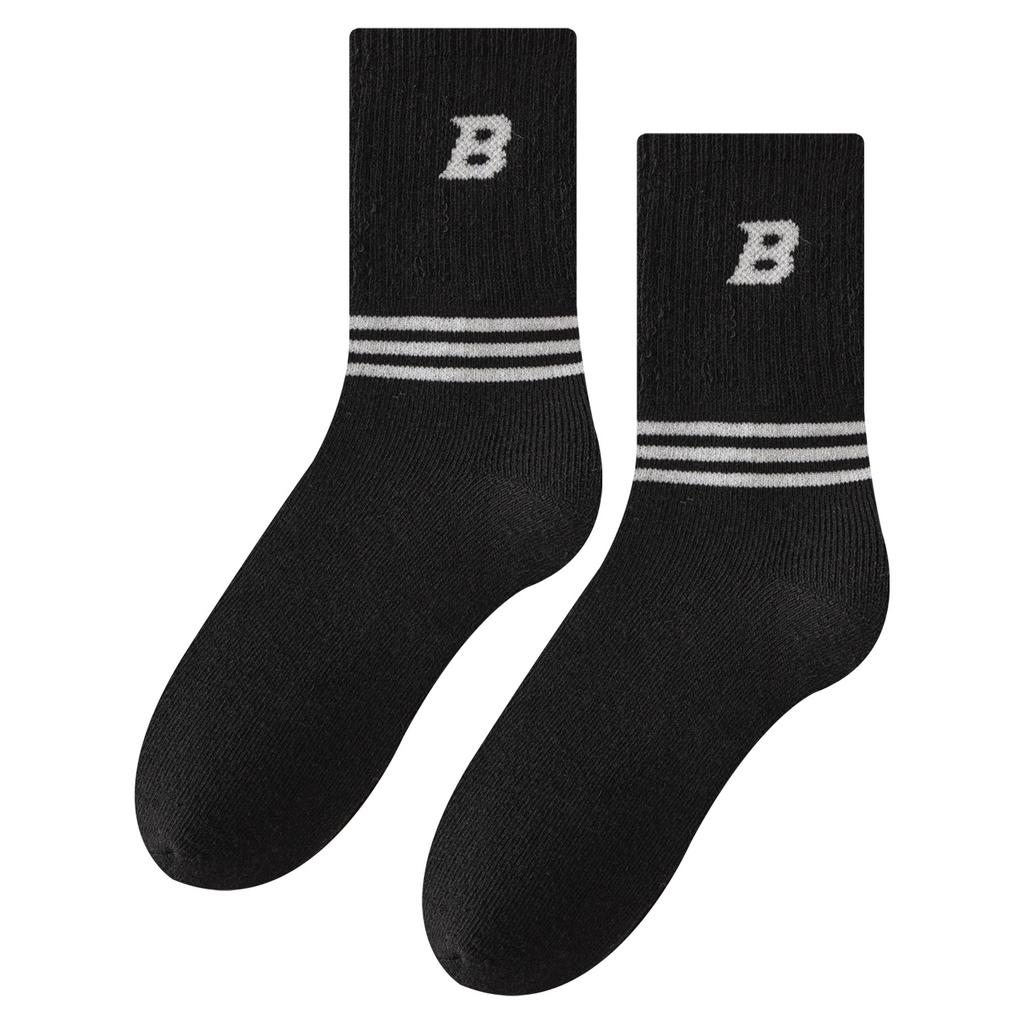 5 Pairs of Men's Winter Velvet and Thick Warm Wool Hoop Letter Stripes College Style Floor Mid Socks