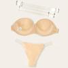 Women Invisible Bra and Thong with Transparent Straps Beige Invisible Padded Push Up Lingerie Bra with Wired 70B-85B 70C-85C