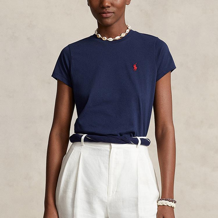 Polo Ralph Lauren SS23 Embroidered Solid Color Crew Neck Short Sleeve T-Shirt Women Tops Navy-Blue WMPOKNINCU20702-410