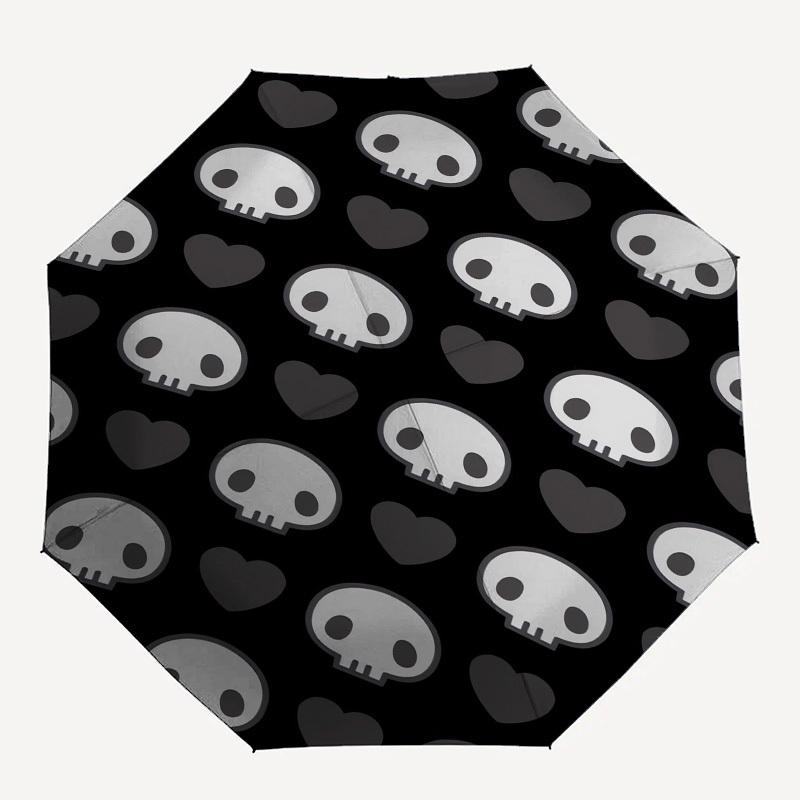 1pc Skull and Heart Pattern Design Umbrella with Plastic Handle, Suitable for All Seasons Outdoor PT421
