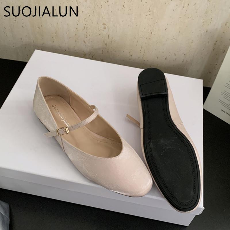 Fashion SUOJIALUN 2025 Autumn Women Flat Shoes Fashion Round Toe Ladies Elegant Mary Jane Shoes Soft Flat Heel Outdoor Casual Single Sh
