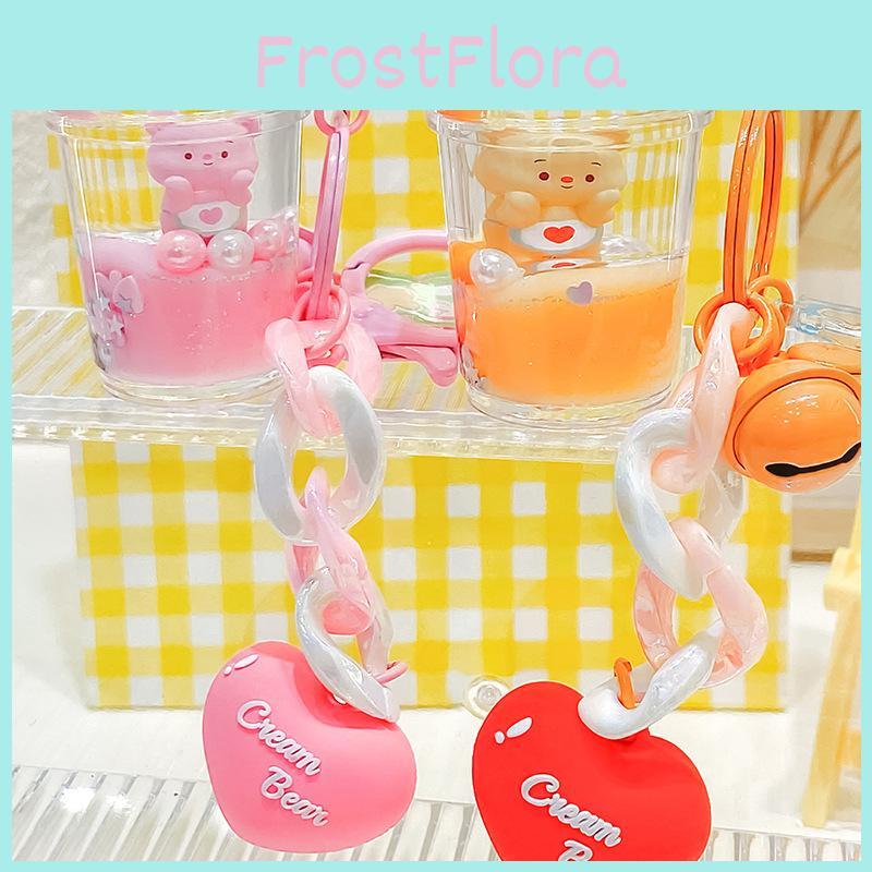 Eyecatching Pink And Orange Cream Bear Milk Tea Cup Keychain Charming Gift Idea