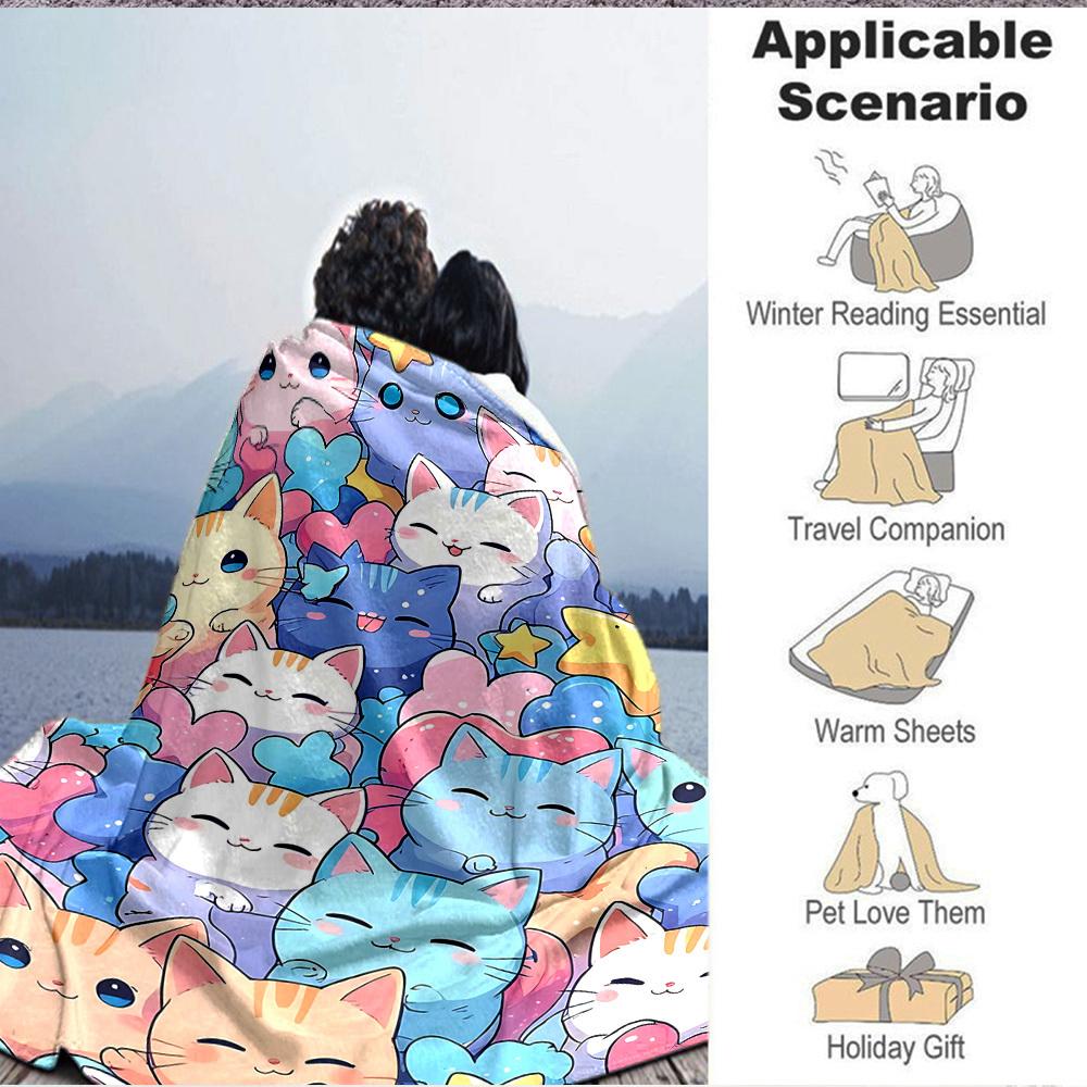 1pc Cats Pastel Lightweight Flannel Blanket, Comfortable and Warm Blanket, for Office and Camping Sofa Bed, Livingroom145