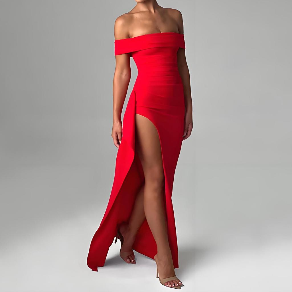 Summer European and American Tube Top Sexy Dress One-word Collar Halter Split Long Dress