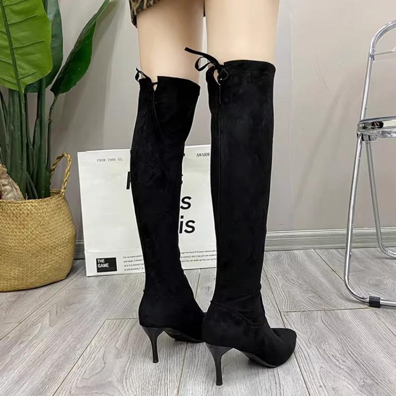 

Универсальные сапоги Женские высокие сапоги Эластичные тонкие сапоги Остроносые сексуальные высокие каблуки сапоги до колена Осень и зима новинки 40 чёрный