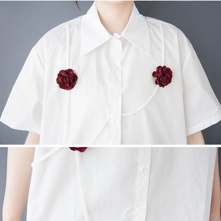 DIMANAF 2026 Women Plus Size New Summer Blouse Shirt Short Sleeve Casual Loose Lady Tops Shirts Cotton Floral
