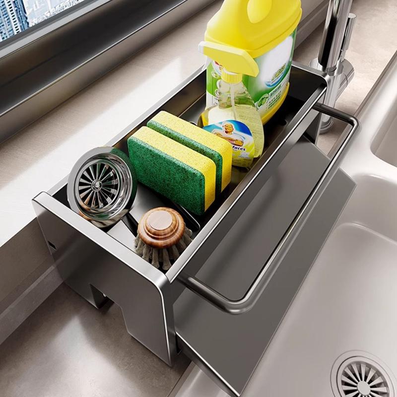 Multifunctional Carbon Steel Kitchen Rag Rack Drain Sponge Rack Sink Faucet Supplies Countertop Storage Rack
