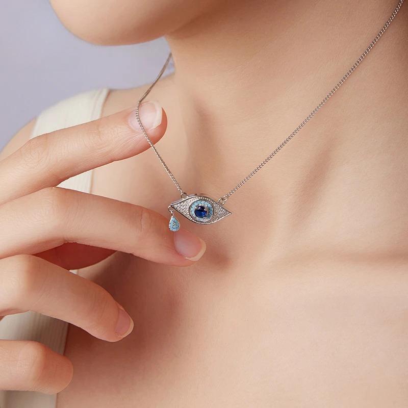 Collana Pendente Occhio del Diavolo in Argento Sterling Zircone Delicato Tendenza Catena Regolabile per Donne Fortunate Gioielli Raffinati Regalo