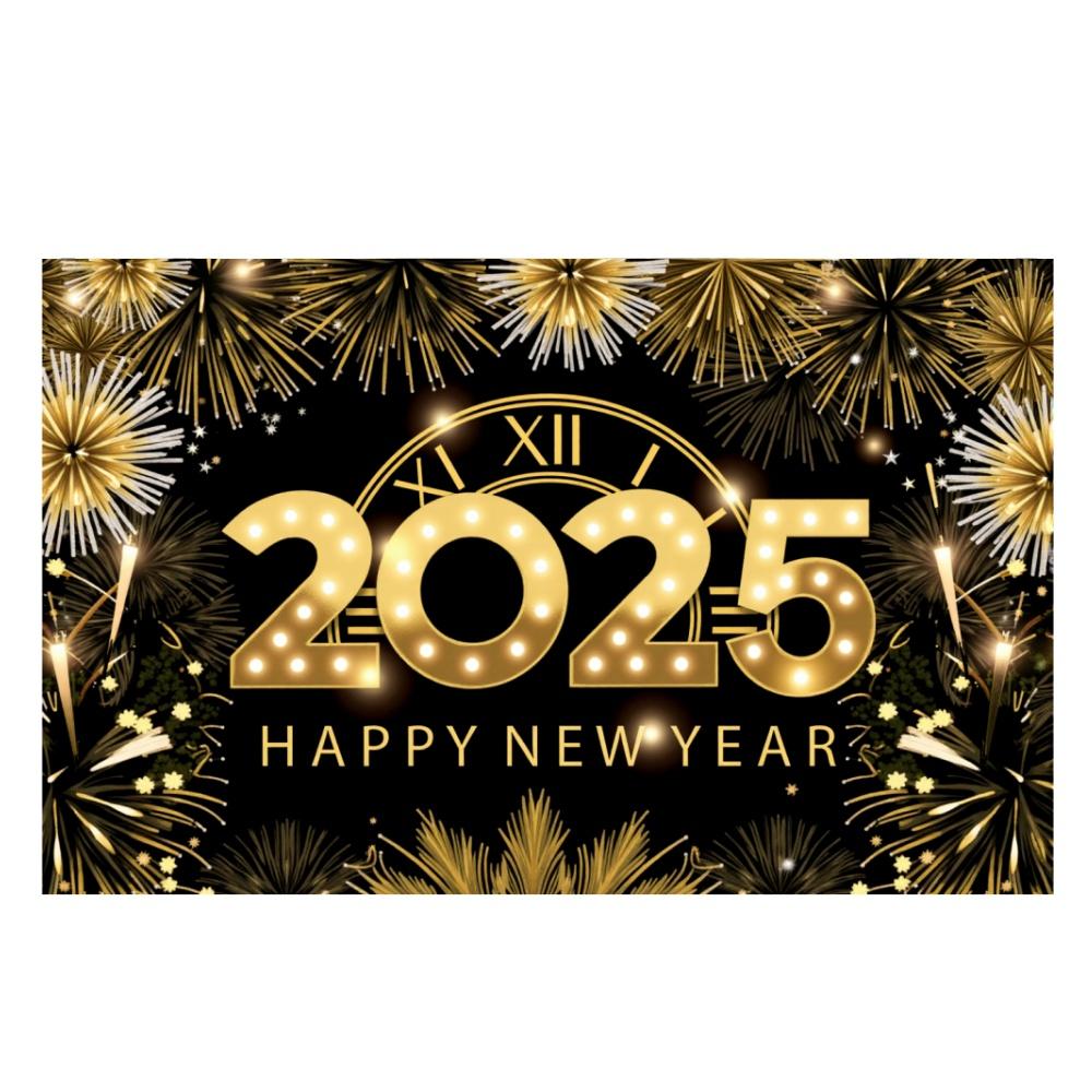 2025 New Year Theme Party Background Fireworks Golden Balloon Clock Banner Decoration Happy New Year Family Photo Supplies