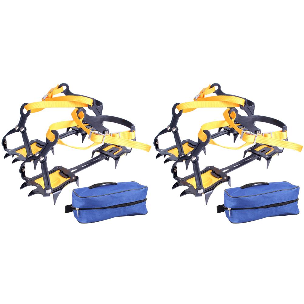 Stainless Steel 10 Teeth Snow Grips Crampons Anti-Slip with Carry Bag Adjustable Thickened Nylon PA Straps for Hiking Climbing
