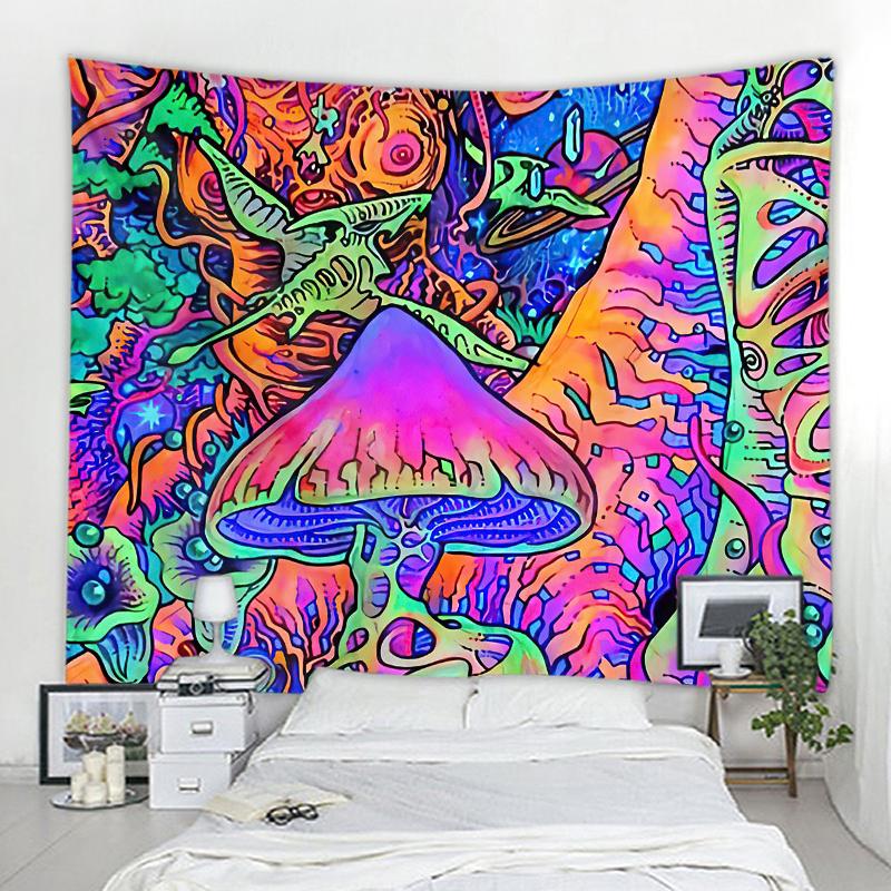 Hippie Tapestry Trippy Mushroom Psychedelic Background Cloth Background Wall Decoration Cloth Tapestry Home Art Deco Mural Tapes