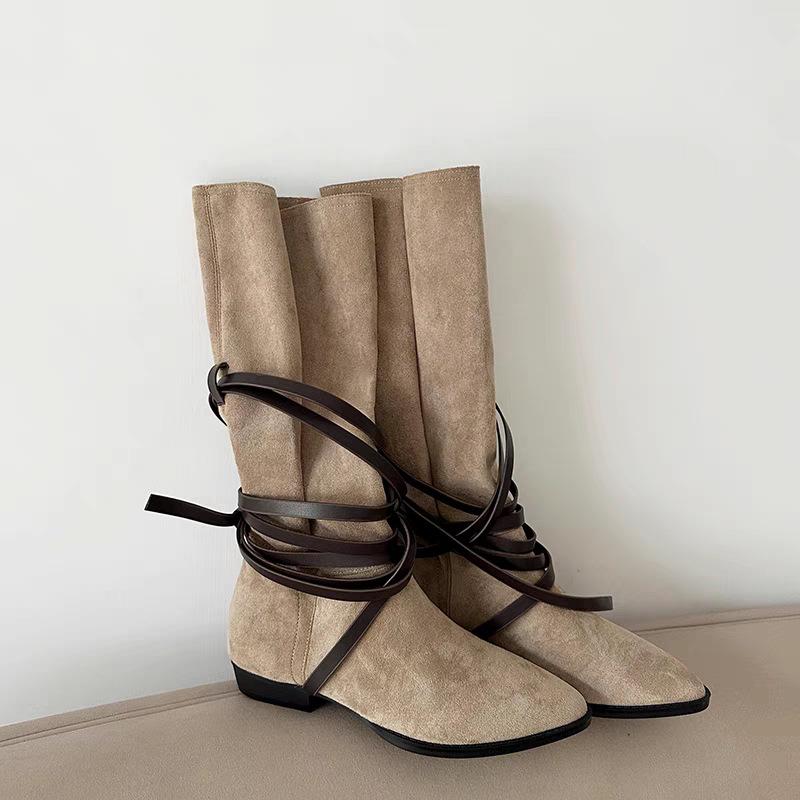 Axige has the same leather stacking boots for women 2025 new western cowboy boots versatile pointed sleeve knight boots for women