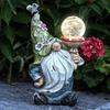 Solar Yard Lights Fall Winter Decor Gnome Statue with Whimsical Ball Lantern Resin Statues Sculptures Waterproof, Gift for Fireplace, LED Housewarming