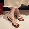 New Elegant Fashion High Heels Sandals Women Square Toe Design Thin Heels Slippers Woman Fashion Slip on Party Shoes Female