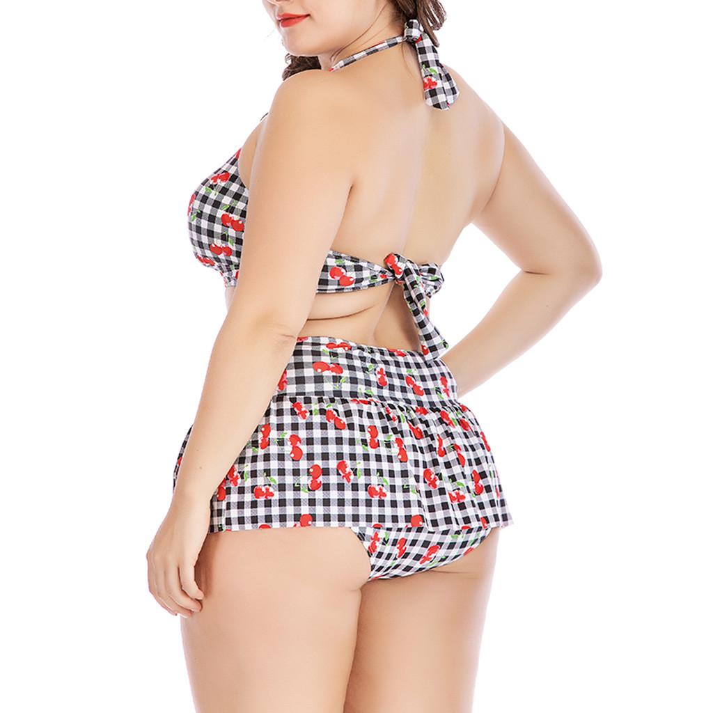 Women Plus Size High Waist Swimwear Plaid Print Swimsuit Push Up Padded Bikini