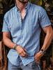 Fashion Men's Striped Print Shirts Button Short Sleeve Lapel Streetwear Summer Basic Blouse Classic Shirts for Men