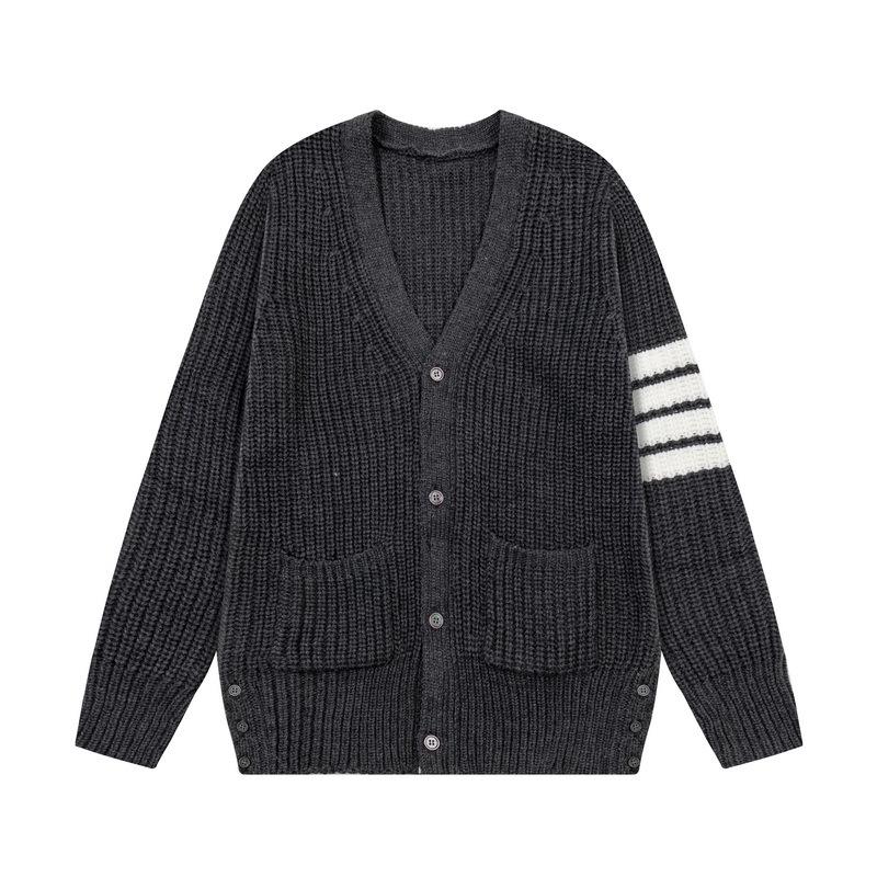 Autumn/Winter Thick V-neck Cardigan Four-Bar Knit Unisex Sweater Coat