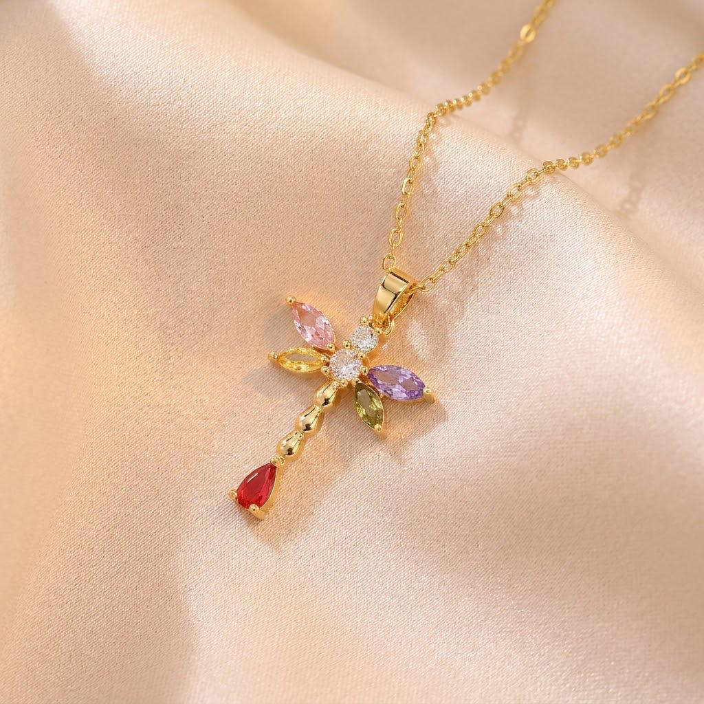 European & American Style Colored Zircon Bird & Butterfly Pendant Clavicle Necklace for Women