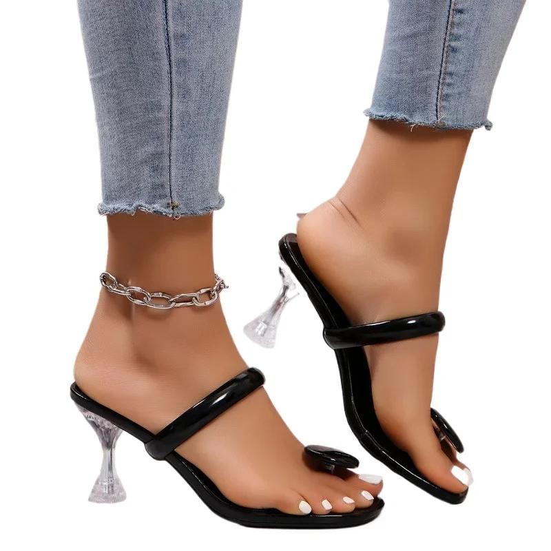 Fashion PU Stiletto Toe Retraction Solid Sexy Modern Slippers 2024 Hot Sale Shoes for Women Summer Outdoor Mature Women's Slippers
