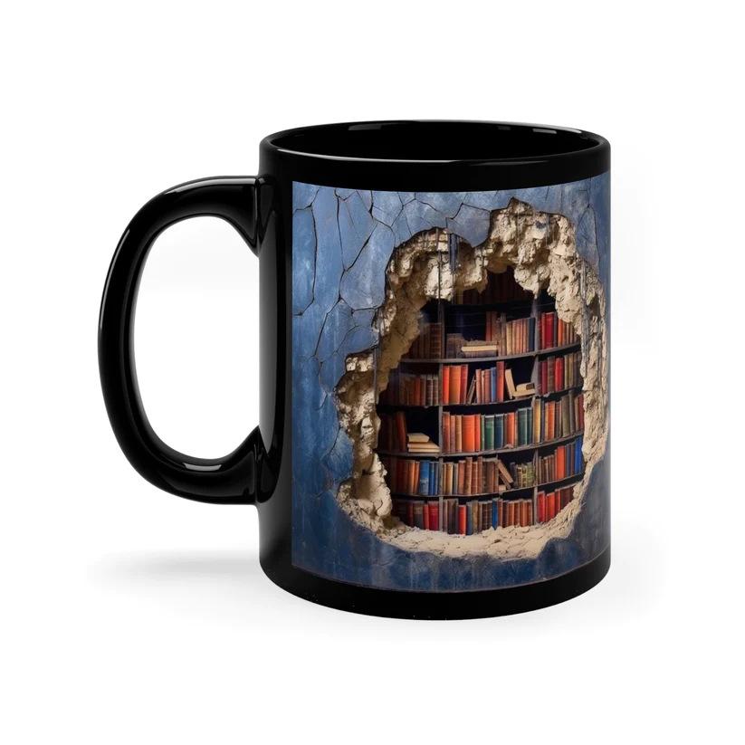 3D Bookshelf Bookshelf Library Bookshelf Ceramic Coffee Mug Water Cup New Book Lover