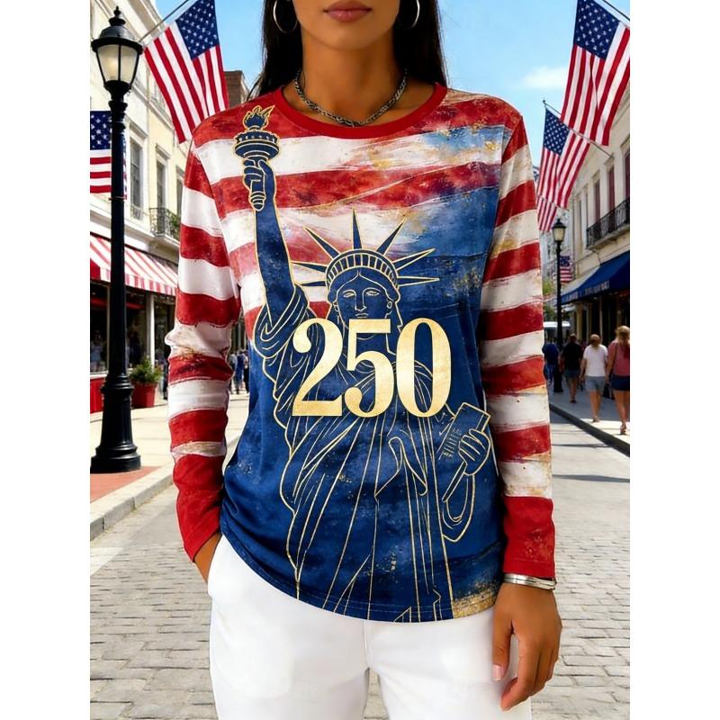 

Women s T Shirt Tee Top Print Graphic Star Fashion Basic Casual Long Sleeve Crew Neck Regular Tops 3XL