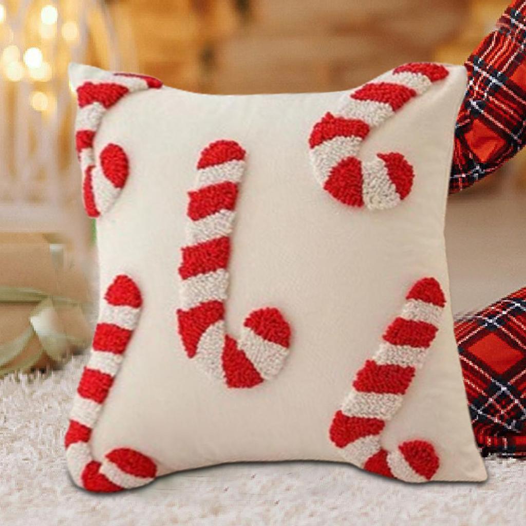 Christmas Cane Candy Pillow Cover Zipper Closure Decorative Living Room Car Office Pillowcase 2026 Xmas Navidad Party Supplies