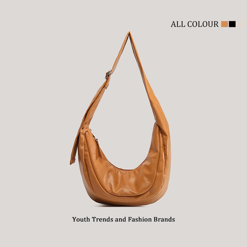 Lazy Wind Simple Solid Color Soft Leather Large Capacity Dumpling Bag Premium Casual Versatile Single Shoulder Messenger Commuter Tote Bag