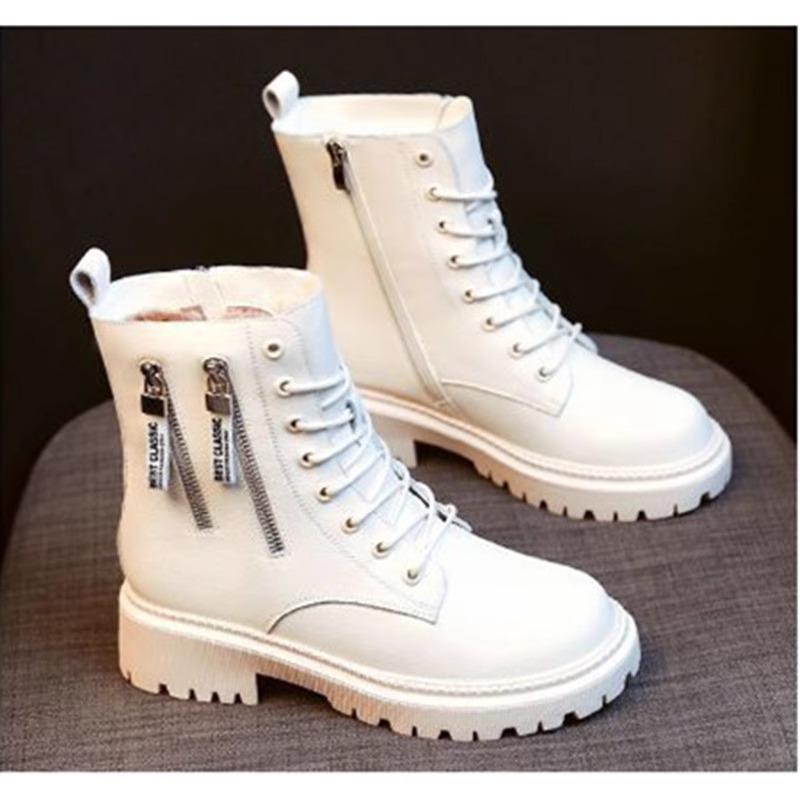 Short boots women's British Martin boots 2025 new winter velvet thick-soled thick-soled heeled versatile side zipper spring and autumn single boots