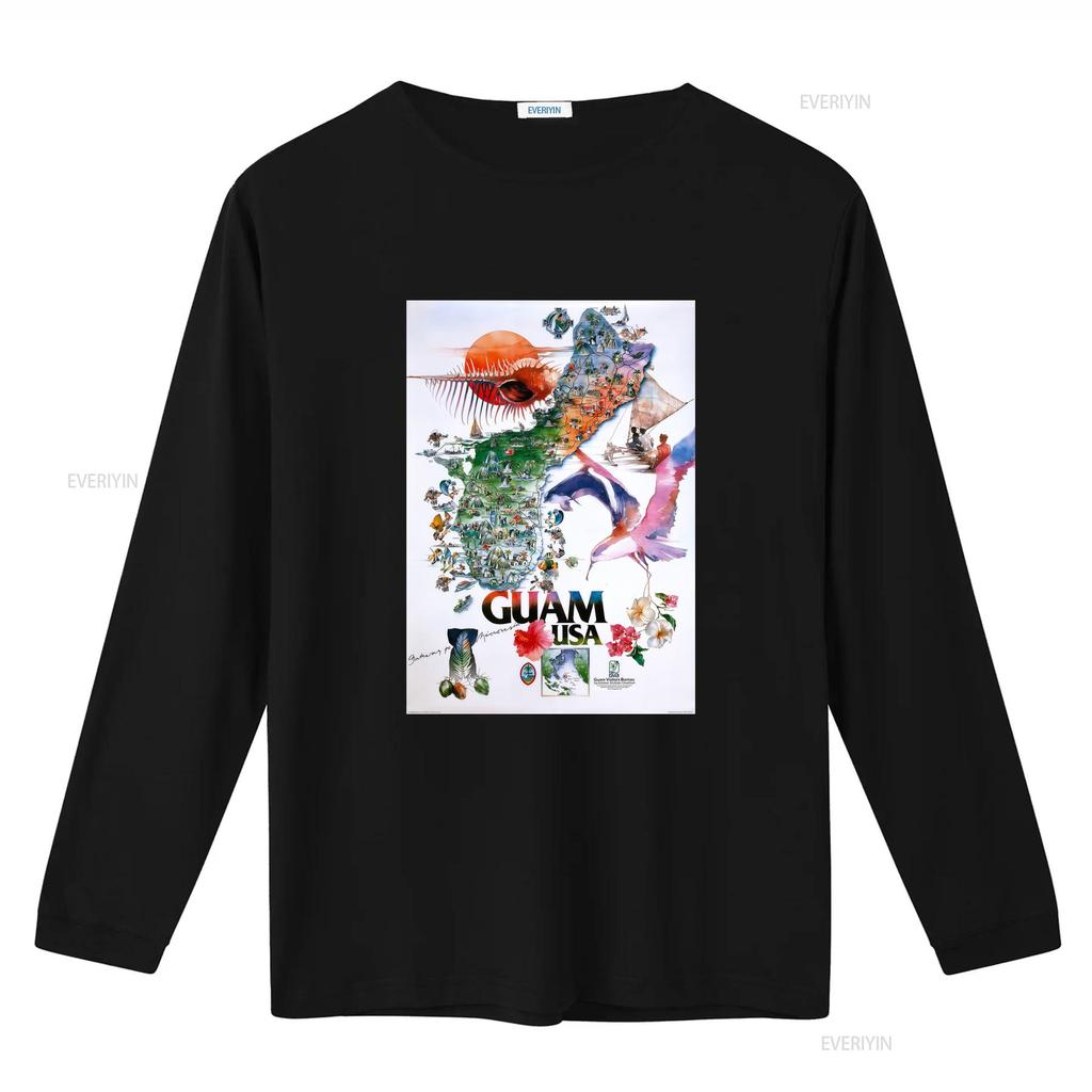 Retro Watercolor Guam Tropical Island Travel Print Casual T Shirt Vintage Washed Streetwear Fashion Breathable Stylish