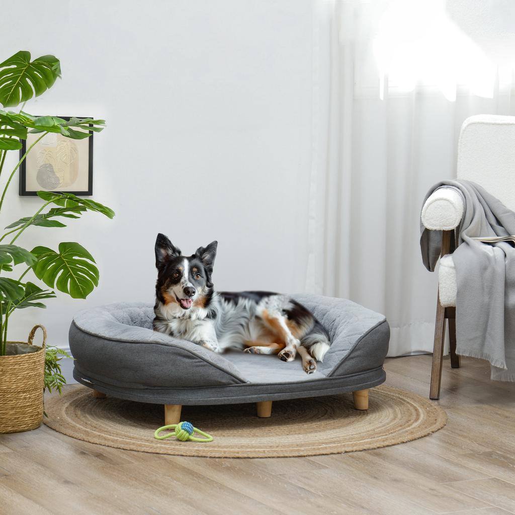 Dog Bed for Dogs Up to 25 kg, Removable Cover, Non-Slip Feet, 90 x 78 x 25 cm, Gray