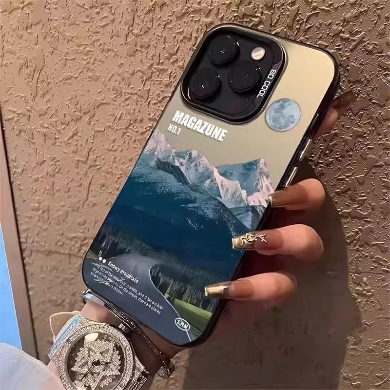 Snow Mountain Road Landscape Phone Case For IPhone 16 15 14 13 12 11 Pro XS Max 16E X XR 7 8 Plus Plating Matte Hard Cover Funda