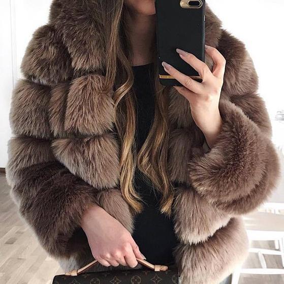 Europe and The United States Hot Sale Fur Coat with Hood Splicing Coat Imitation Fox Fur Fur Faux Fur