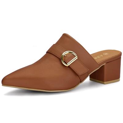 Allegra K Women's Pointed Toe Mules, Sandals, Loafers, Closed Toe, Heelless, Brown, Size 26.0cm