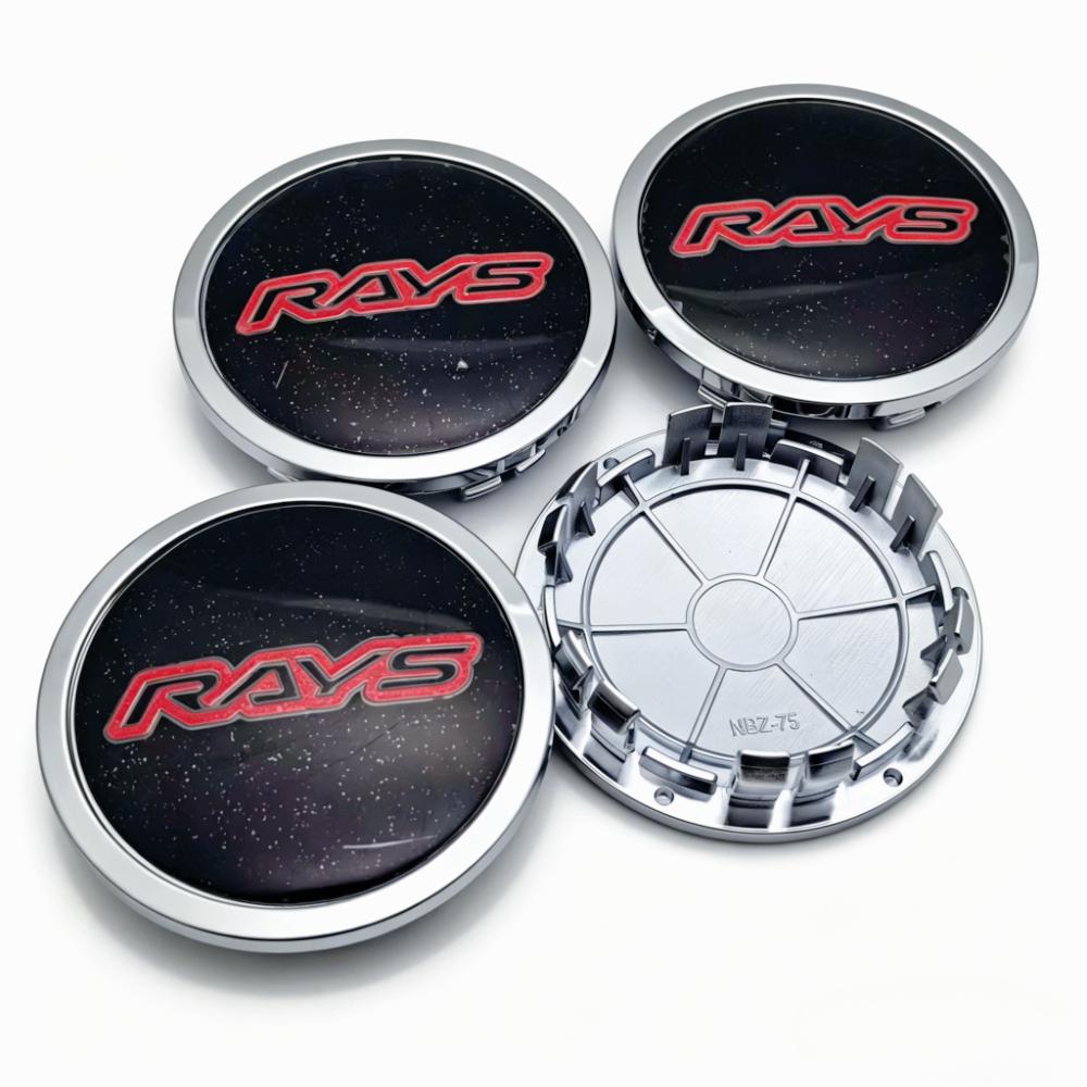 4pcs Rays Logo Emblem Car Wheel Center Caps OD 75MM Clips 65MM Rim Hubcaps Dust Cover Wheels Hub Cap Replacement Car Accessories