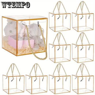WTEMPO 10 UNIDADES Cajas de Regalo de Plástico Transparente con Cuerdas Cubo Plegable Cajas Transparentes Decoración de Cumpleaños Boda Fiesta Favor Cajas para Dulces